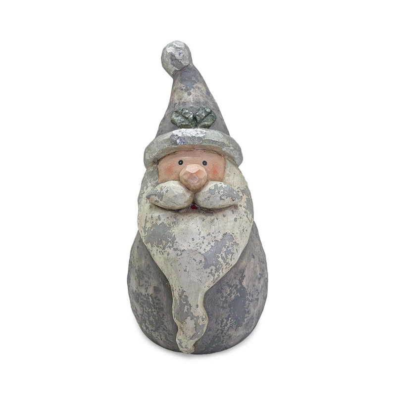 Babbo Natale grigio decorativo da appoggio alto 49 cm e realizzato in ceramica, perfetto come decorazione di Natale